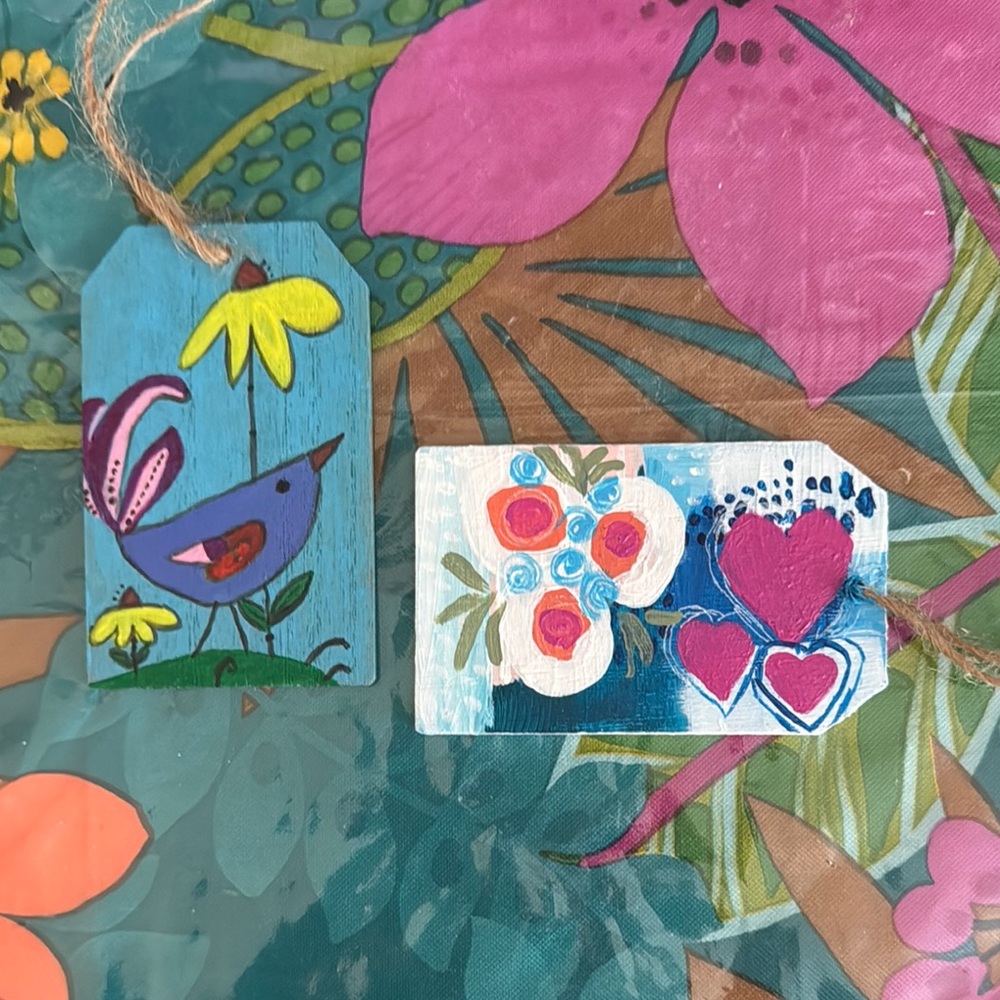 2/$5 Hand-Painted Floral and Bird Art Tags